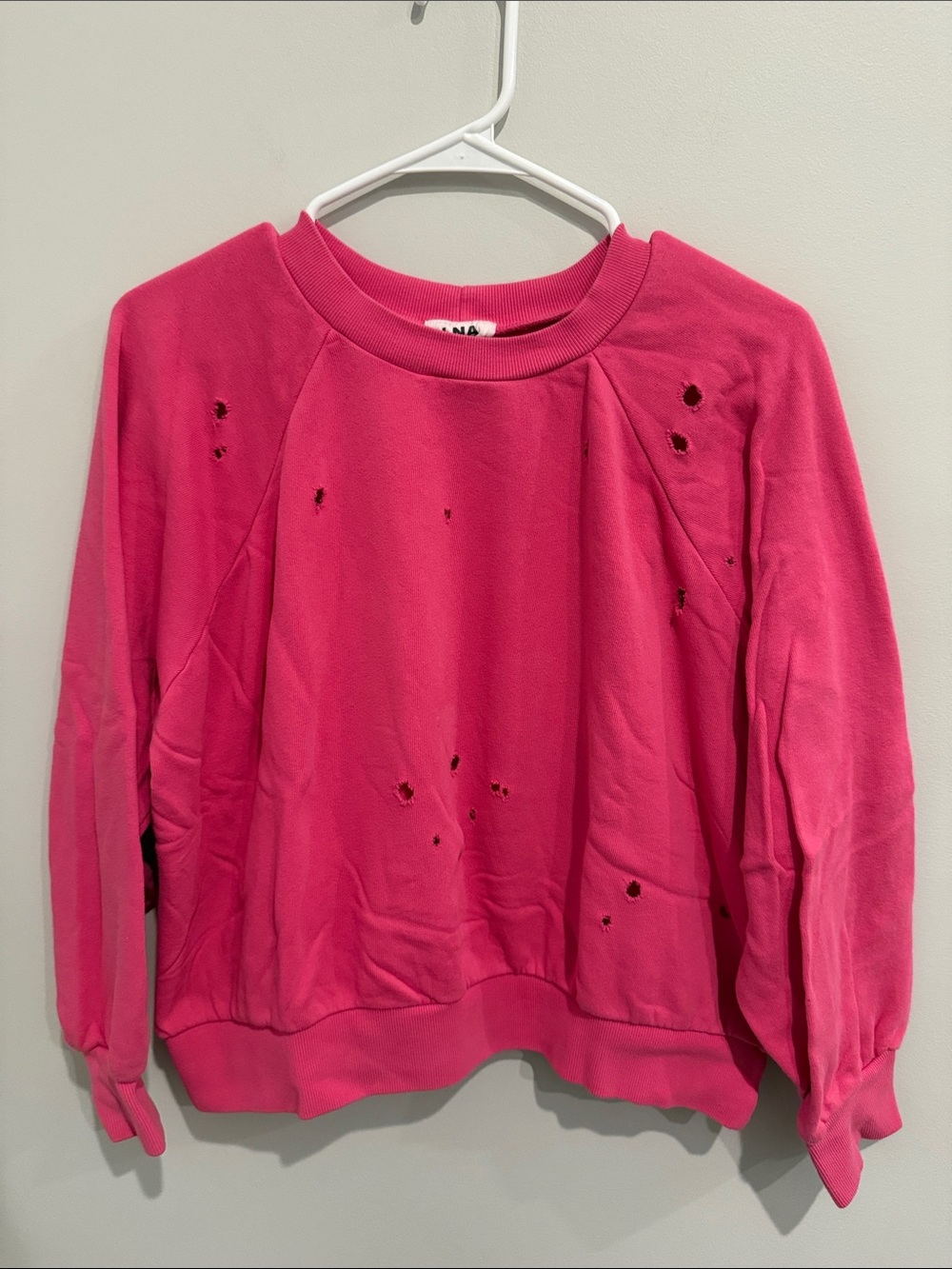 LNA Hot Pink Distressed Crewneck Sweatshirt